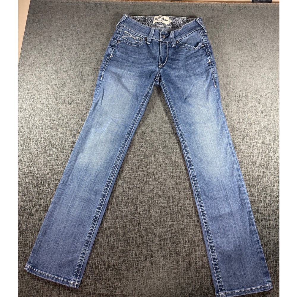 Ariat REAL Denim Womens 27R Medium Wash Bootcut Western Jeans Paisley Waistband